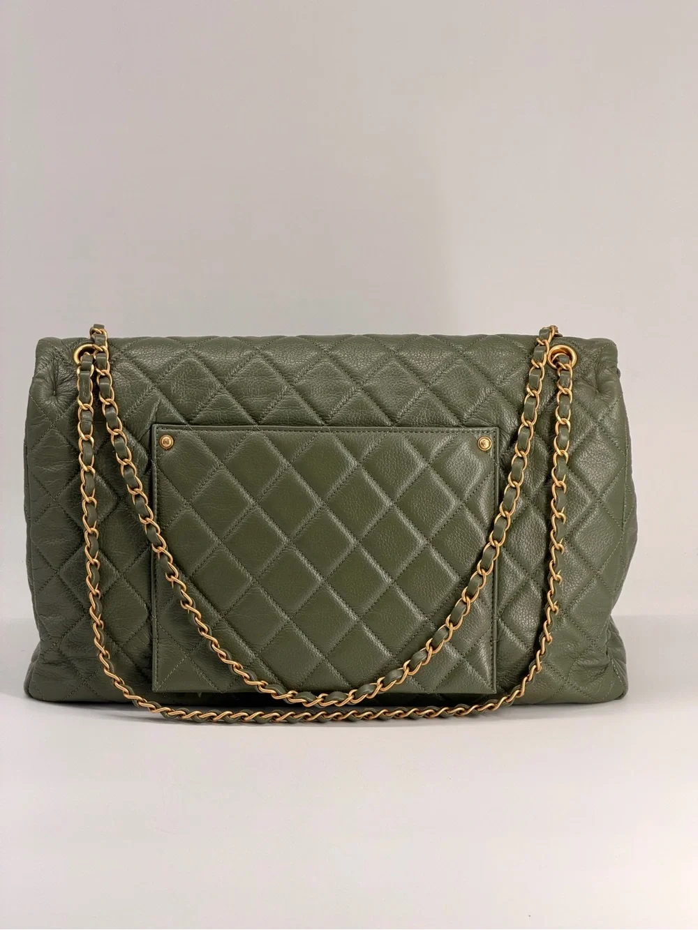 Chanel XXL Travel Classic Flap Bag Khaki Grained Calfskin Leather